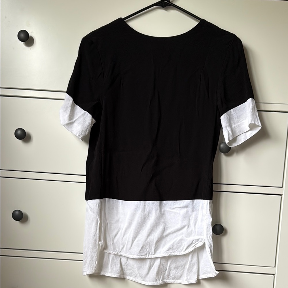 H&M Black and White Asymmetrical Layered Short Sleeve Tee